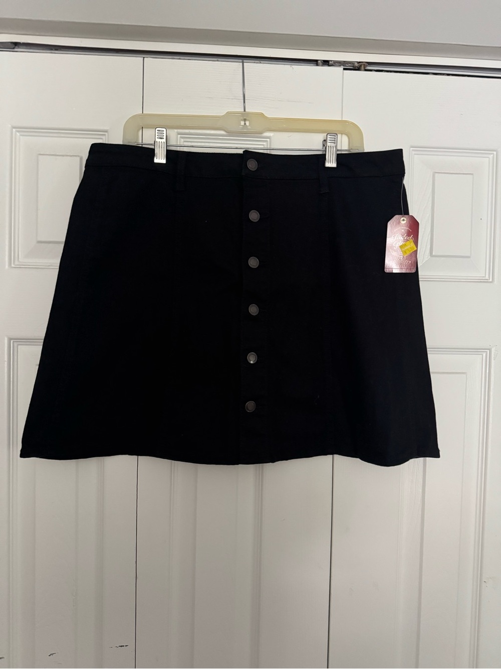 Faded Glory Black Denim Button-Front Mini Skirt